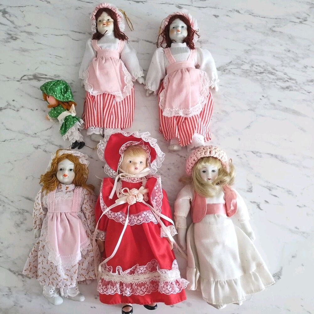 Vintage Porcelain Dolls Lot of 5 Silvestri Christmas Ornaments Misc Collection